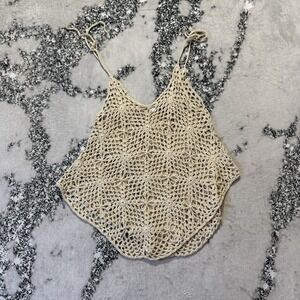 Neely Tank Top Womens‎ Size M/L Beige Crochet Open Knit Spaghetti Strap Boho